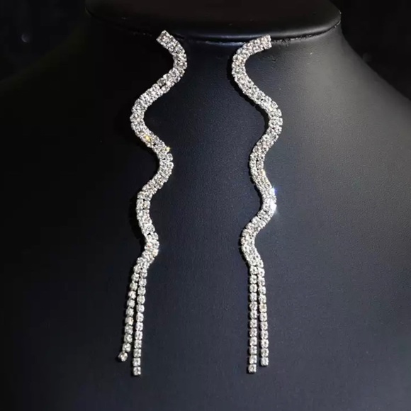 Gold Swirl Rhinestone Earrings - Picture 3 of 13